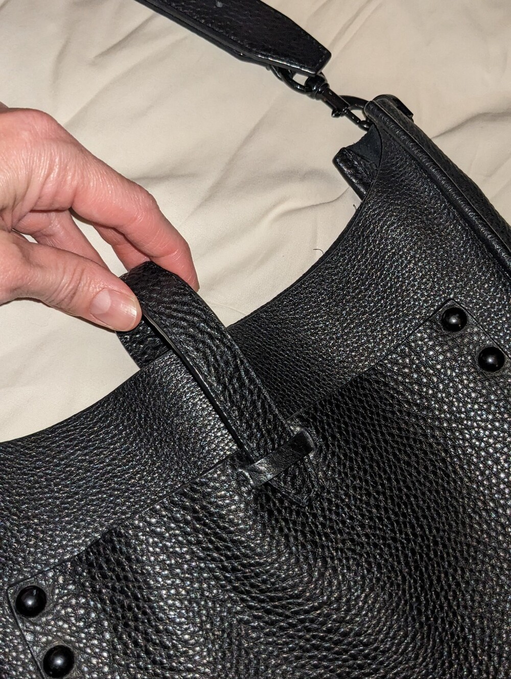 Rebecca Minkoff Unlined Feed Black Pebbled Leather Crossbody Hobo Quiet Luxury - Picture 4 of 15